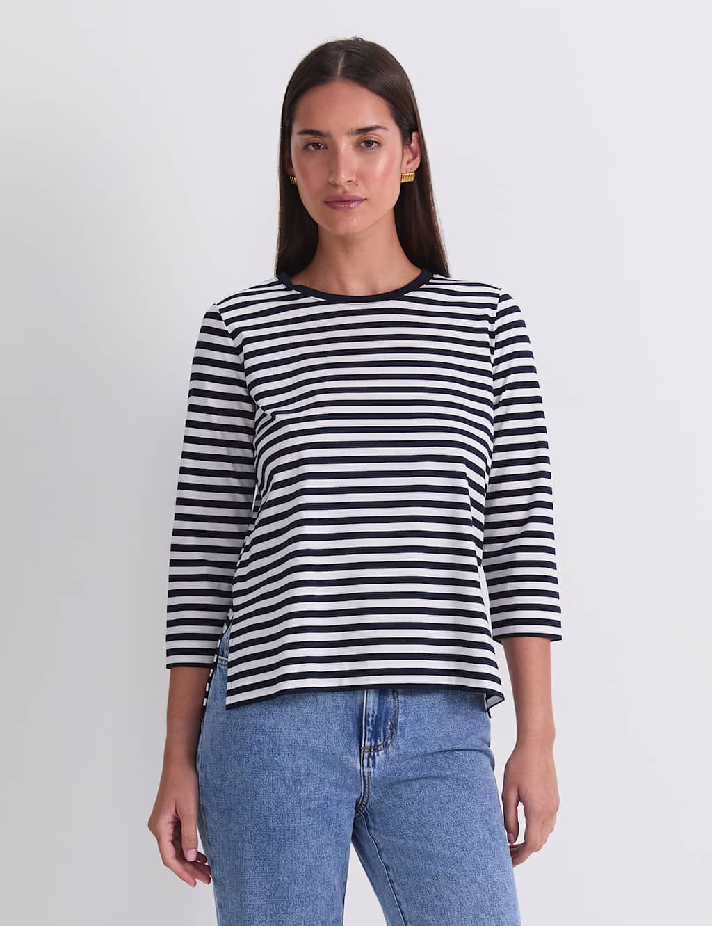 Sportscraft Women's Mercerised Cotton Three-Quarter Sleeve Top - Extra Large - Navy Mix - Available at M&S