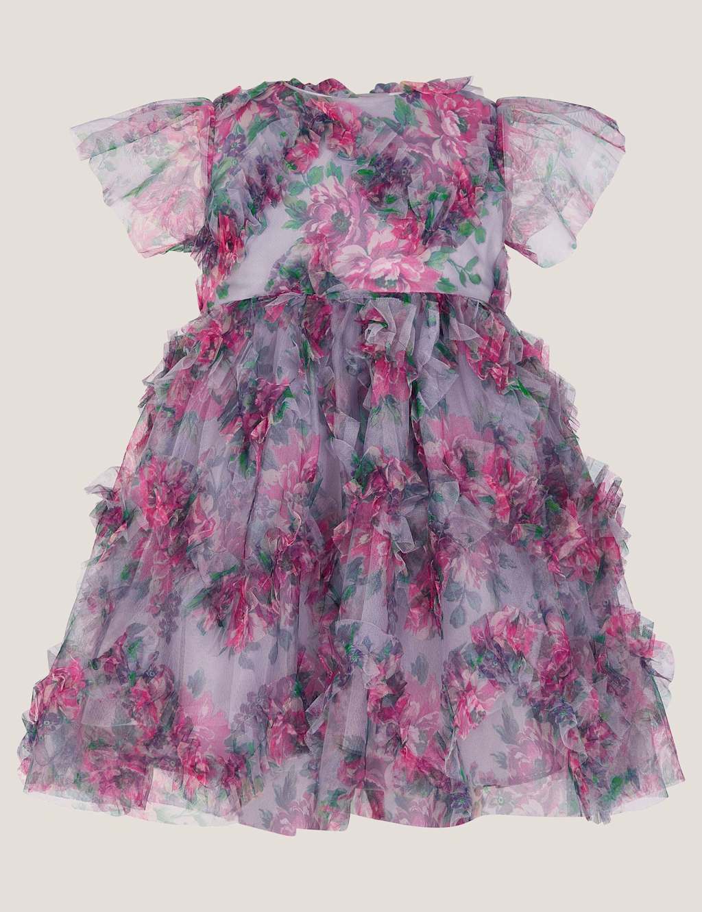 Monsoon Pure Cotton Peony Ruffle Party Dress (0-3 Yrs) Lilac