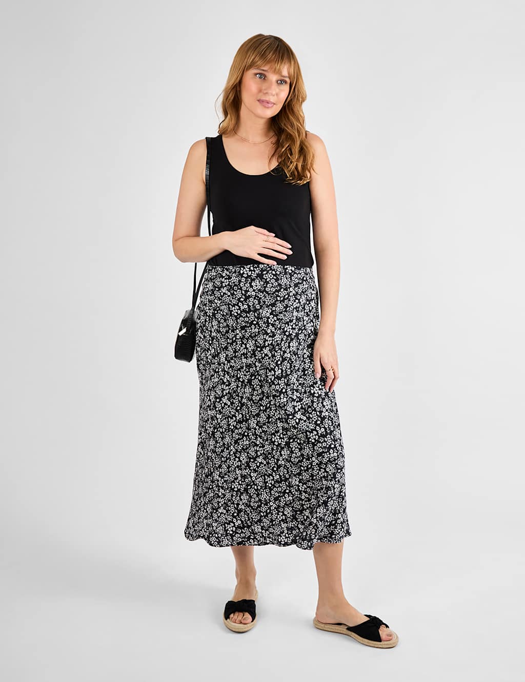 Maternity Floral Over Bump Midi Pencil Skirt