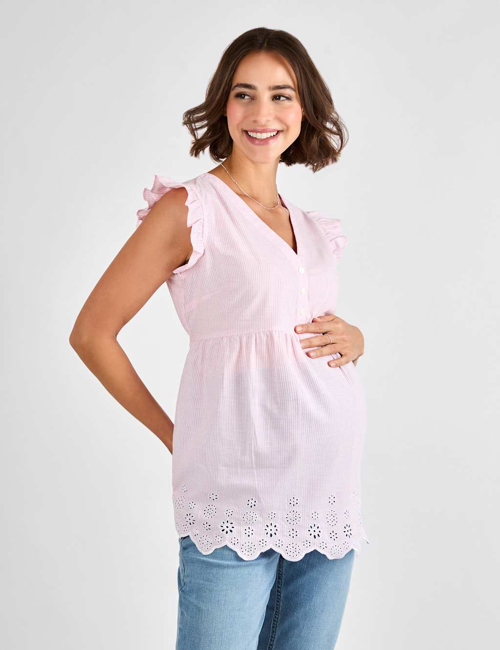 Maternity Pure Cotton Striped V-Neck Top
