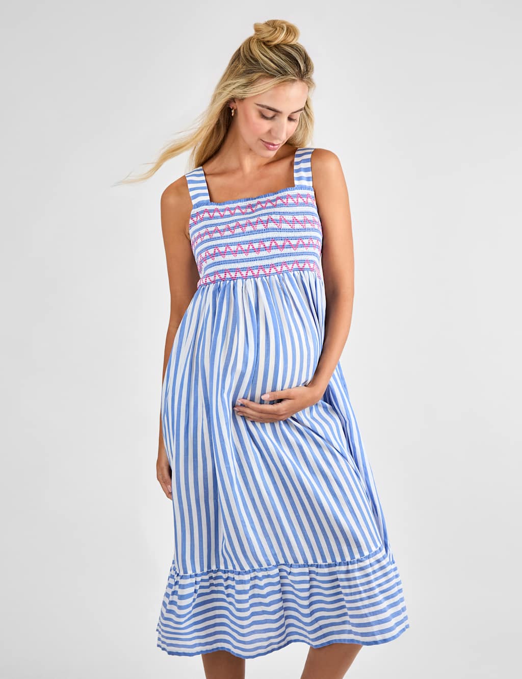 Maternity Pure Cotton Striped Midi Smock Dress