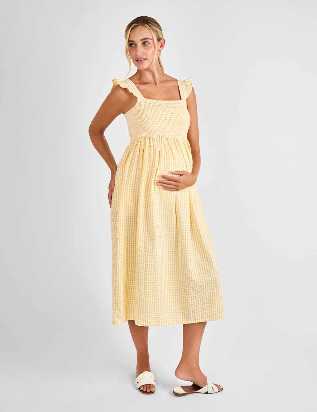 Maternity Pure Cotton Gingham Midi Smock Dress