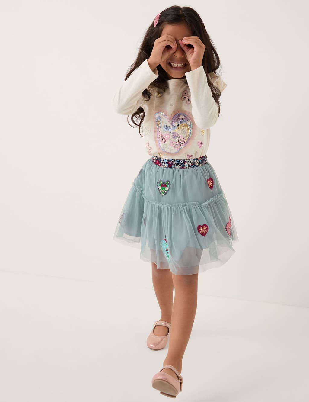 Monsoon Heart Embellished Tulle Skirt (3-13 Yrs) Navy Mix