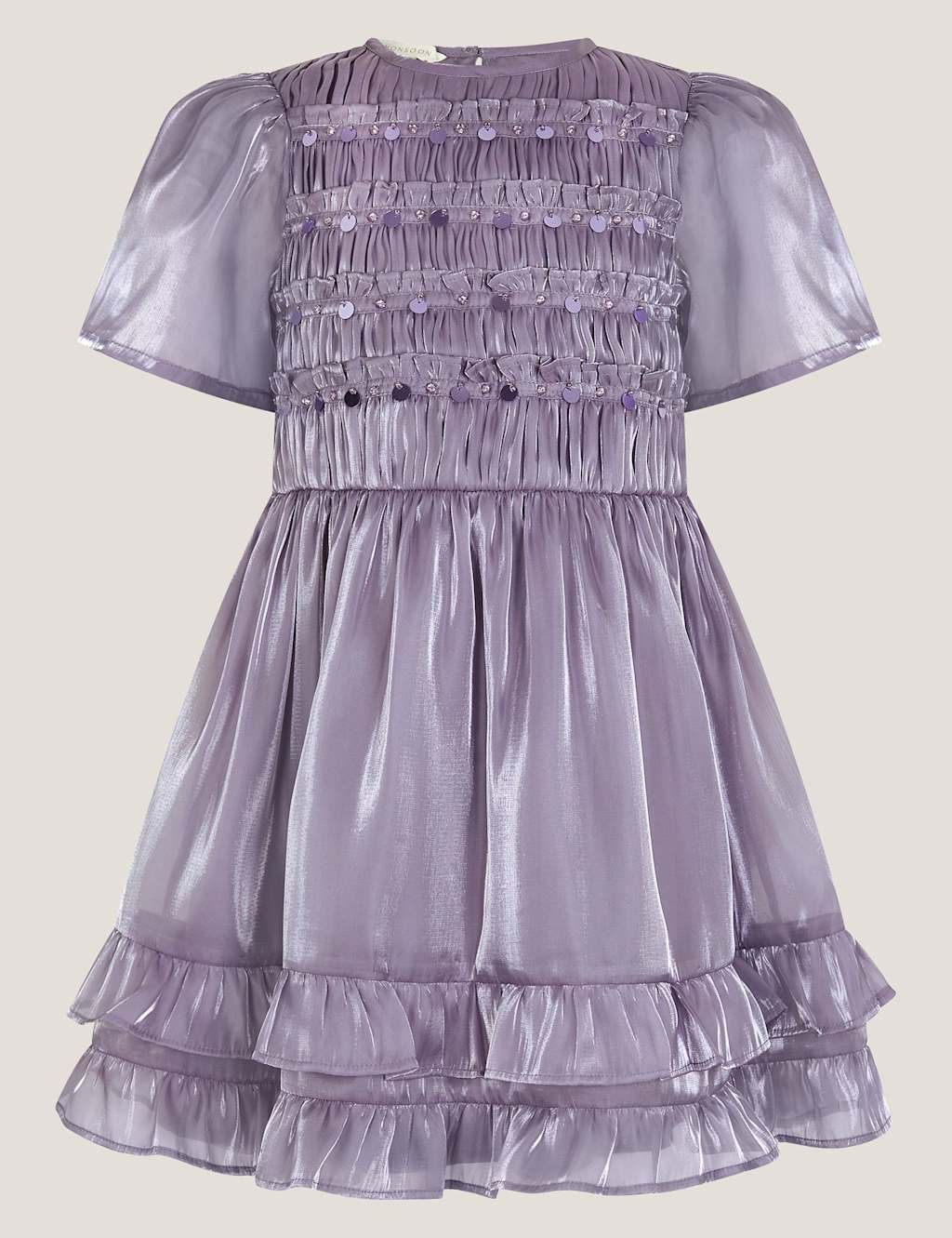 Monsoon Sequin Organza Dress (3-13 Yrs) Purple