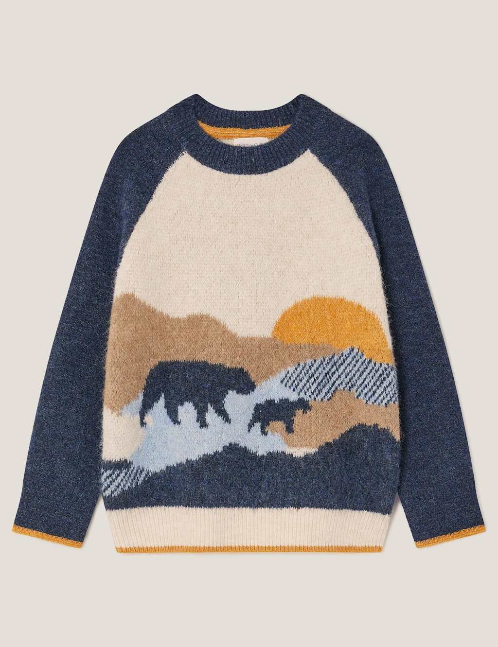 Monsoon Bear Scene Jumper (3-13 Yrs) Beige Mix