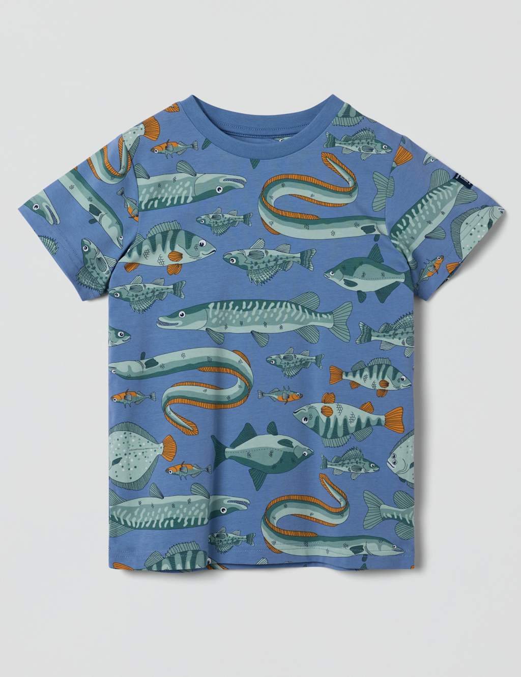 Polarn O. Pyret Cotton Rich Fish Print T-Shirt (1-7 Yrs) Blue Mix