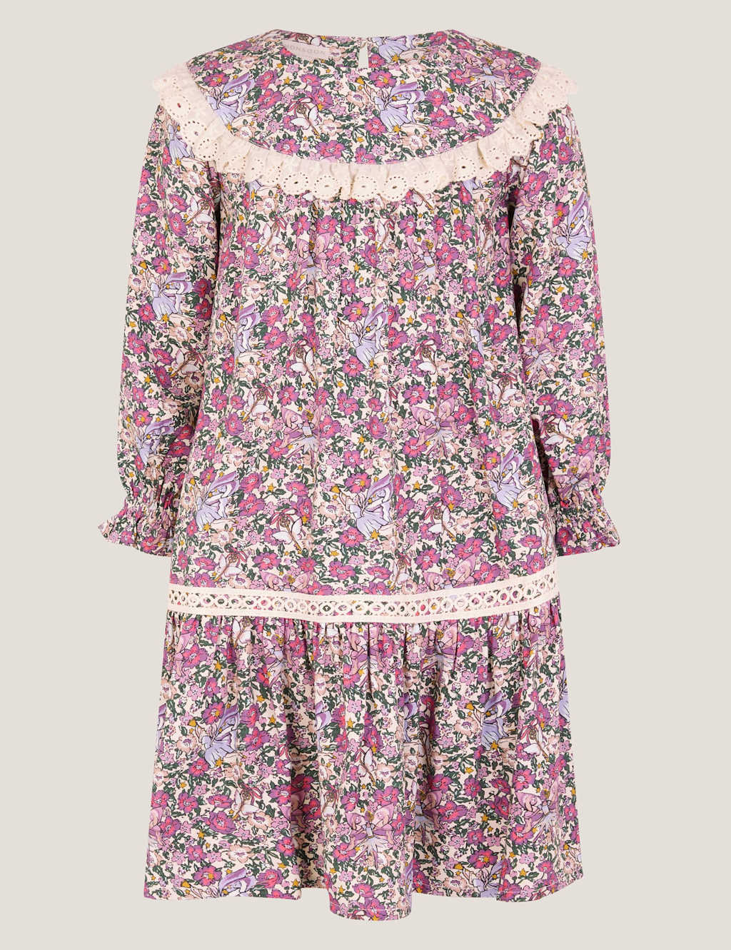 Monsoon Fairy Floral Long Sleeve Dress (3-13 Yrs) Green Mix