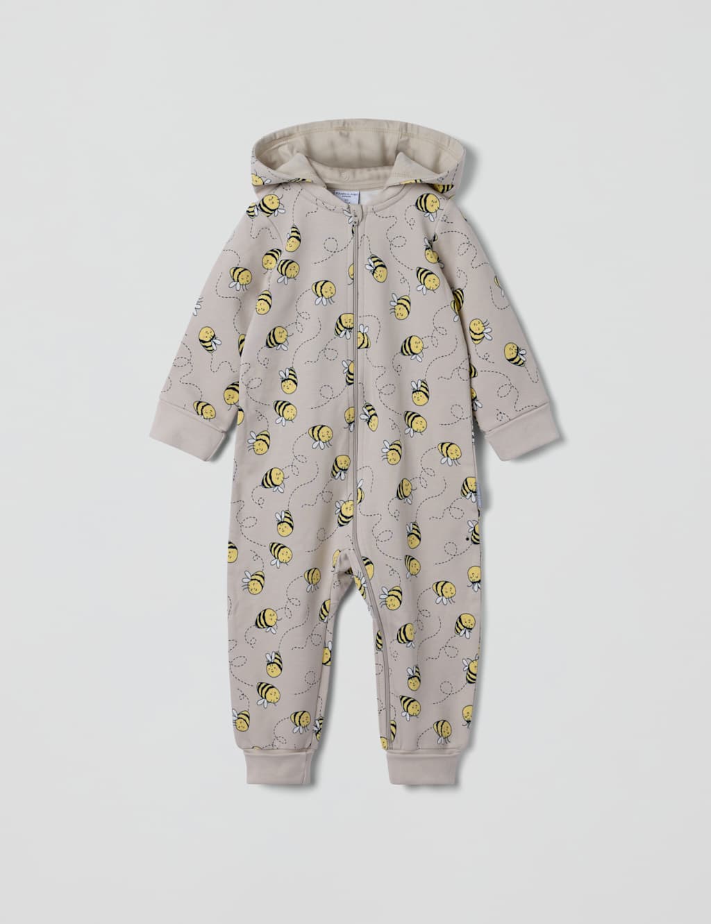 Cotton Rich Bee Print Hooded Zip All In One (1-12 Mths)