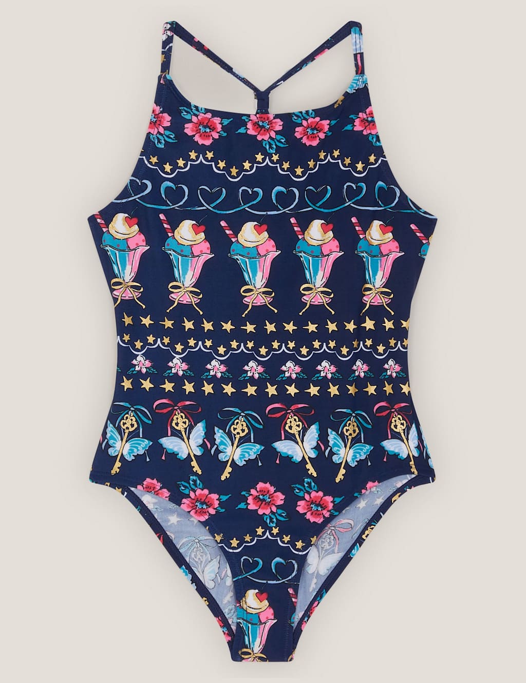 Monsoon Ice Cream Print Swimsuit (3-13 Yrs) Pink Mix