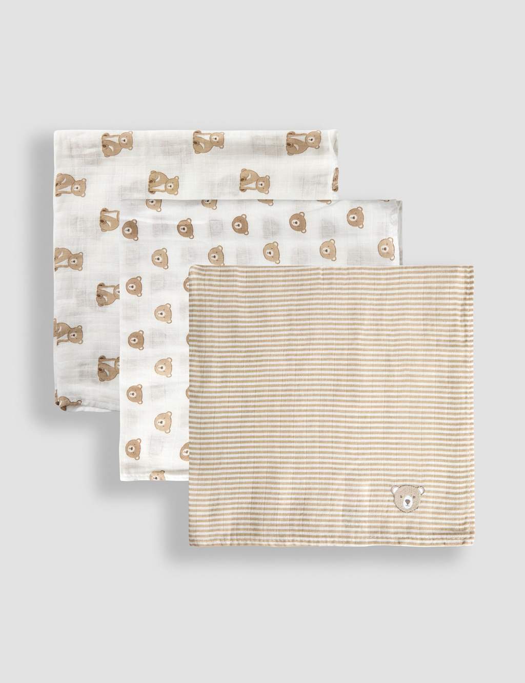 5pk Pure Cotton Bear Embroidered Muslins