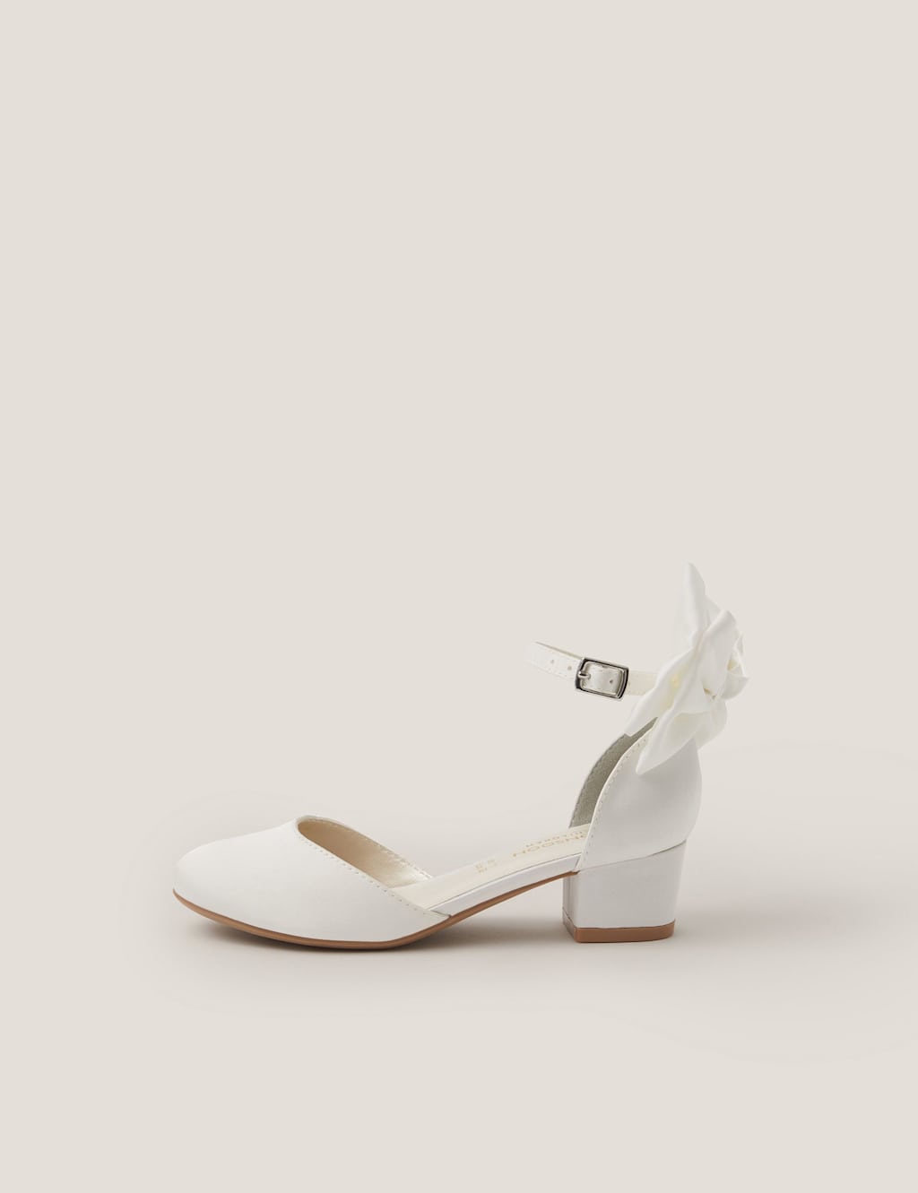 Monsoon Girls Communion Satin Bow Pumps (6 Small - 5 Large) - Ivory - Available at M&S