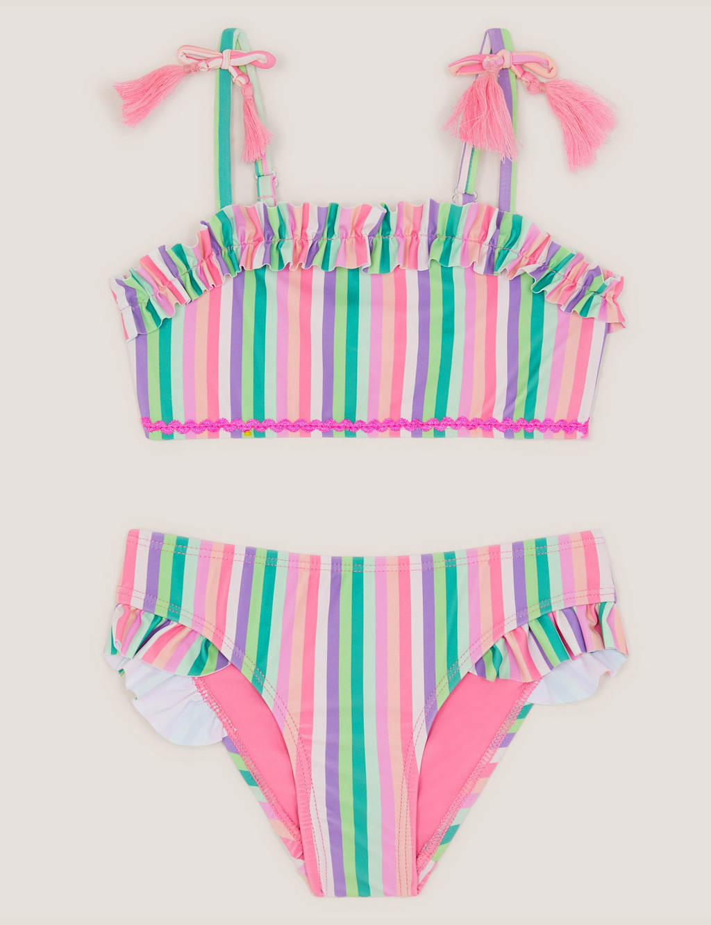 Monsoon Girls Striped Bikini (3-15 Yrs) - 5-6 Years - Green Mix - Available at M&S