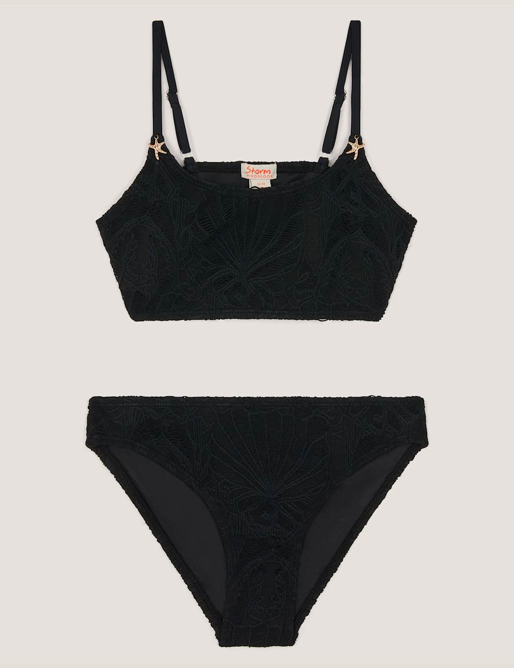 Monsoon Girls Textured Bikini (7-15 Yrs) - 11-12 Years - Black Mix - Available at M&S