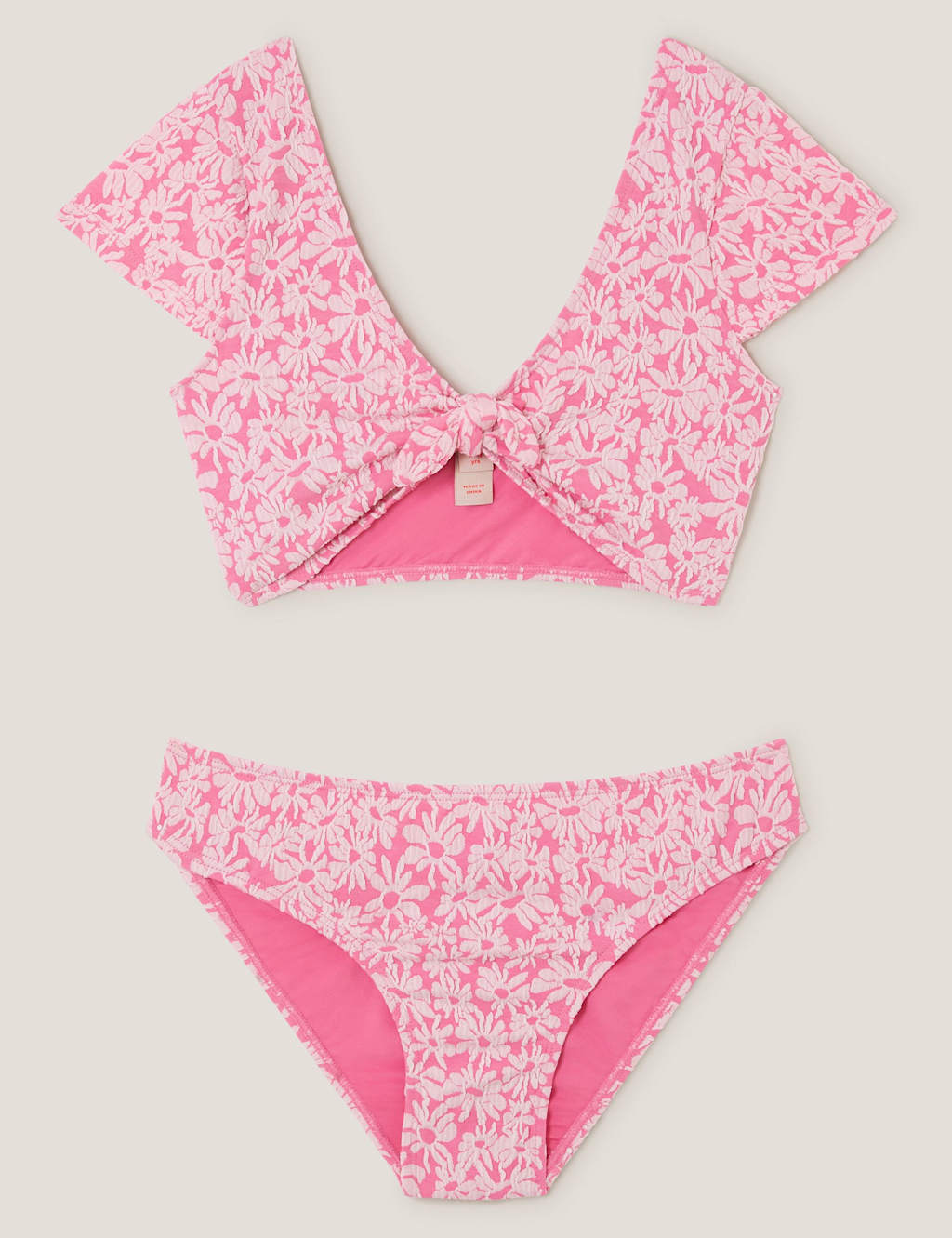 Monsoon Girls Tie Knot Bikini (7-15 Yrs) - 9-10 Years - Pink Mix - Available at M&S