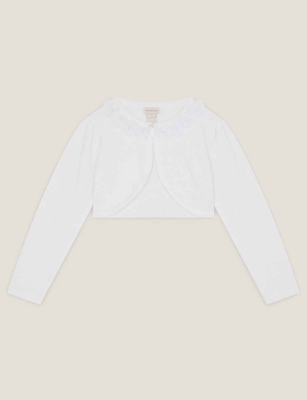 Monsoon Girls Pure Cotton 3D Flower Bolero Cardigan (3-13 Yrs) - 12-13 Years - White - Available at M&S