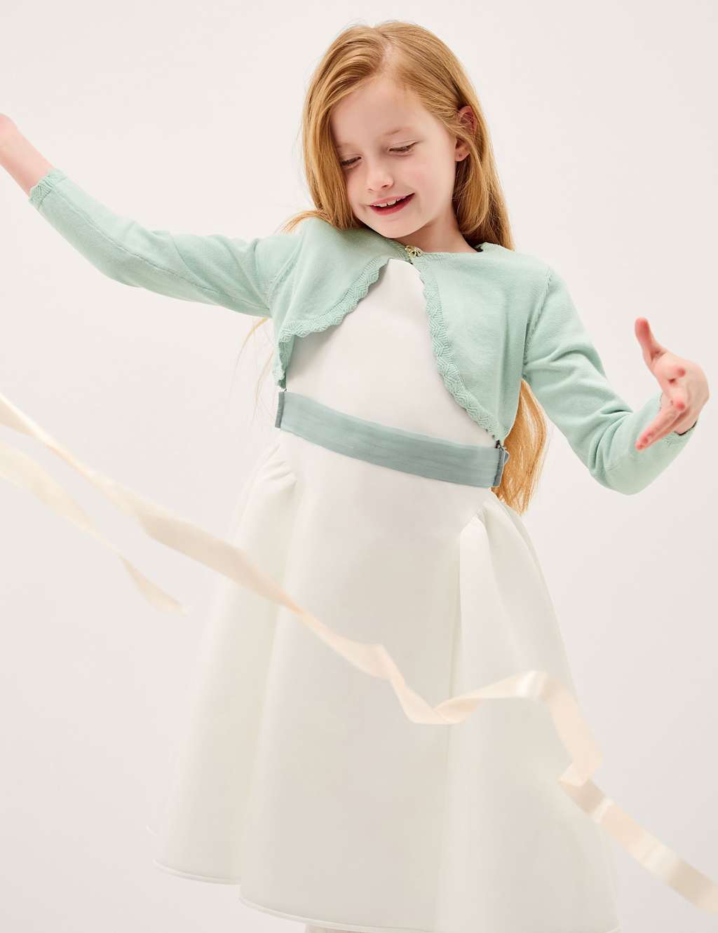 Monsoon Girls Cotton Rich Bow Button Cardigan (3-13 Yrs) - 3-4 Years - Light Green - Available at M&S