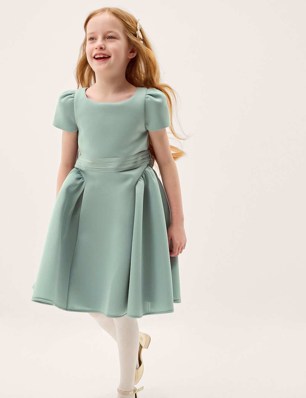 Monsoon Girls Bow Sash Cap Sleeve Dress (3-15 Yrs) - 4 Years - Light Green - Available at M&S