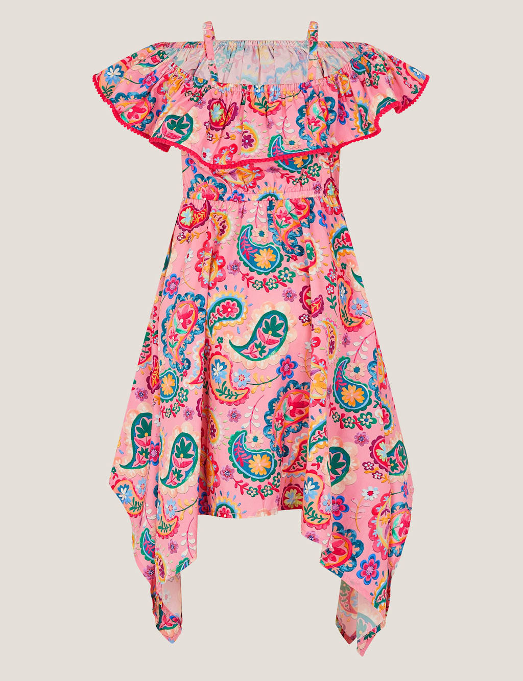 Monsoon Girls Paisley Ruffle Hanky Hem Dress (3-13 Yrs) - 9-10 Years - Pink Mix - Available at M&S