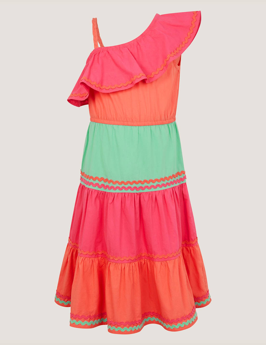 Monsoon Girls Pure Cotton Colour Block Tiered Dress (3-13 Yrs) - 5-6 Years - Multi - Available at M&S