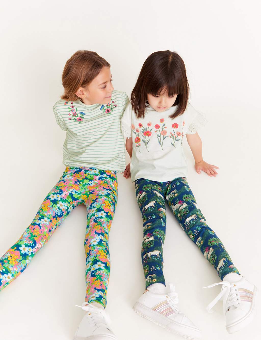 2pk Cotton Rich Unicorn Floral Leggings (3-13 Yrs)