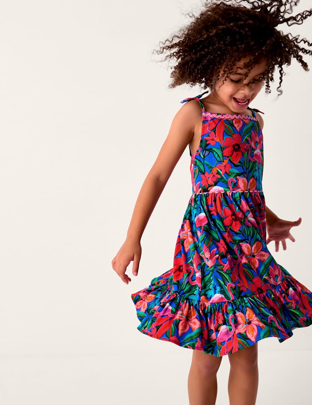 Monsoon Girls Tropical Print Jersey Beach Dress (3-13 Yrs) - 9-10 Years - Pink Mix - Available at M&S