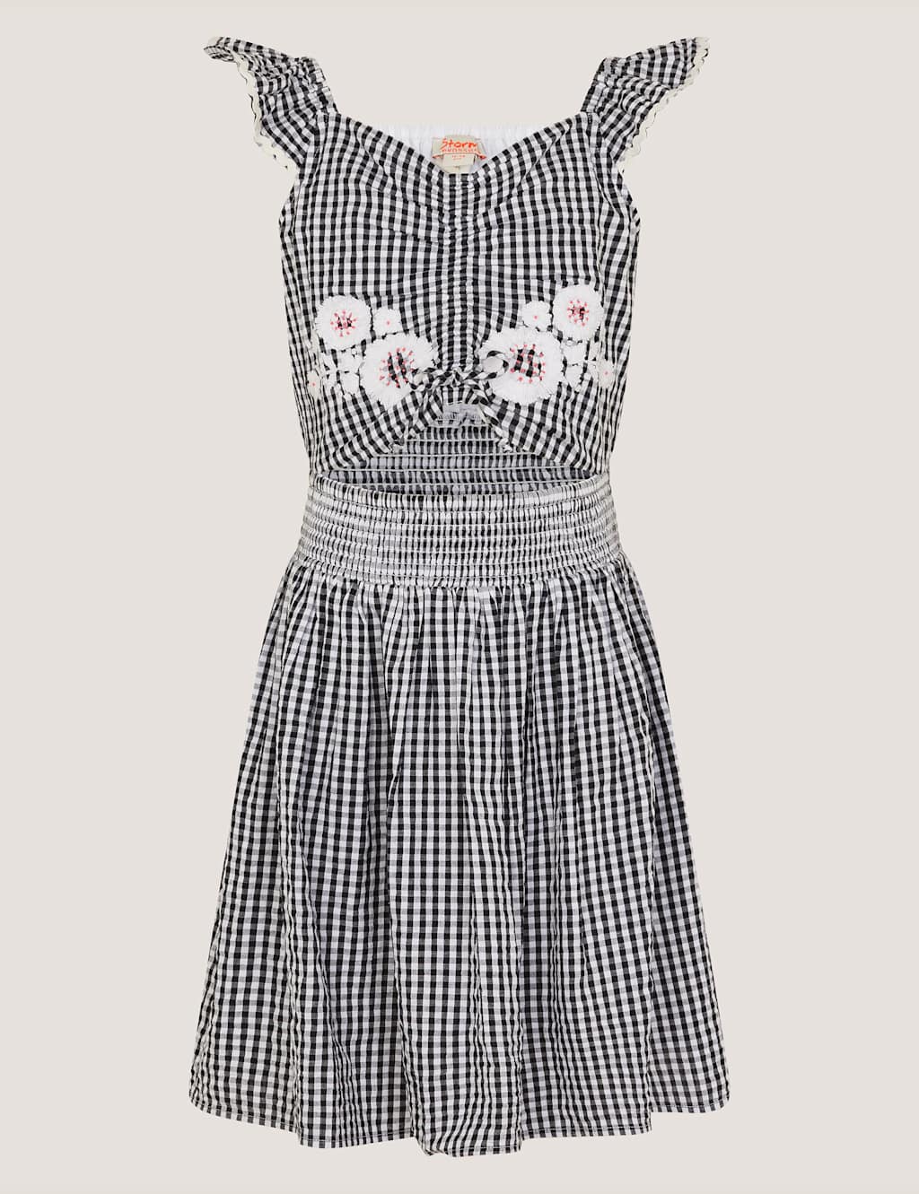 Monsoon Girls Pure Cotton Gingham Floral Embroidery Dress (7-15 Yrs) - 13-14 Years - Black Mix - Available at M&S