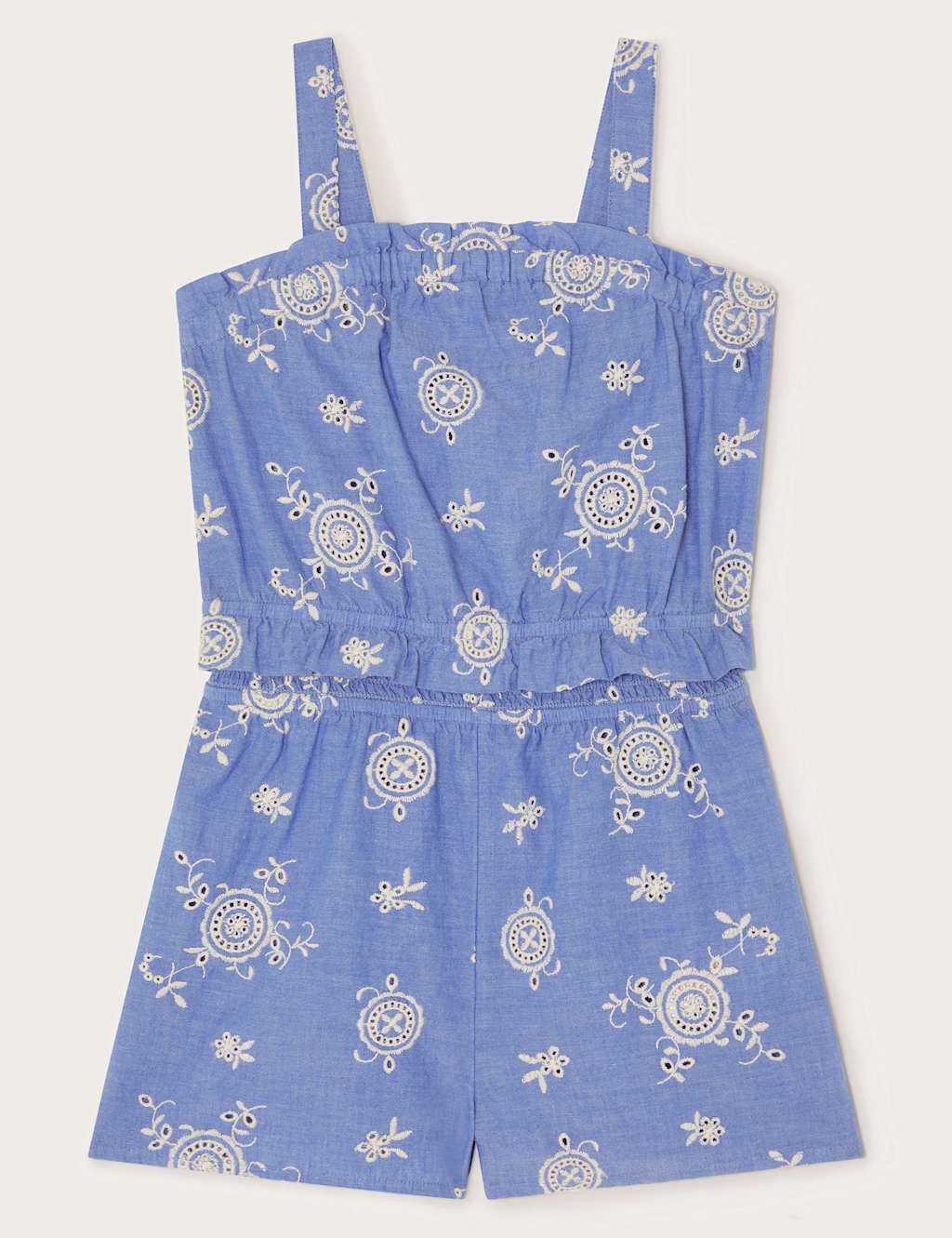Pure Cotton Broderie Playsuit (2-13 Yrs)