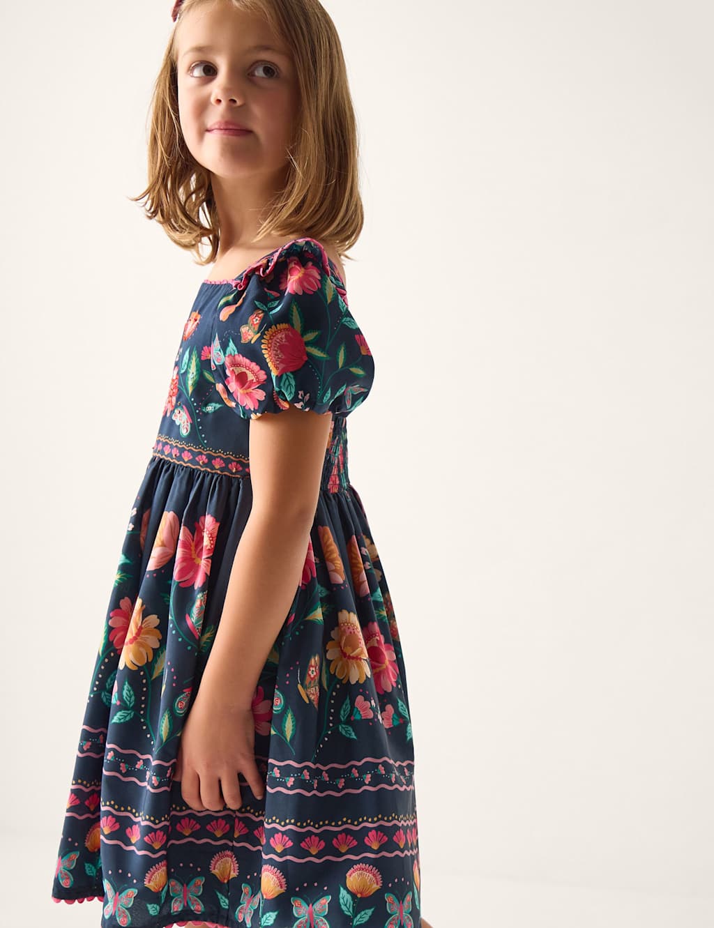 Monsoon Girls Floral Dress (3-13 Yrs) - 3-4 Years - Navy Mix - Available at M&S