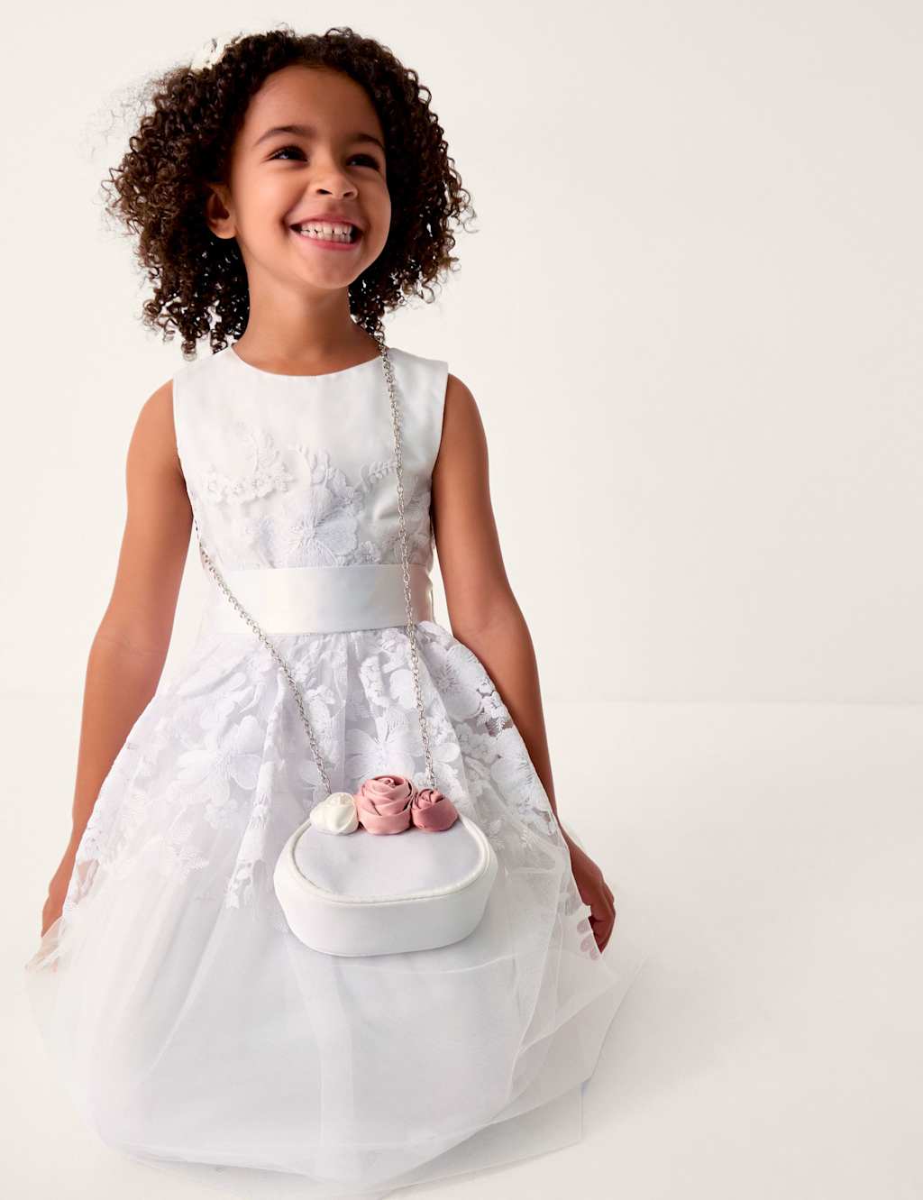 Monsoon Girls Floral Embroidered Dress (3-13 Yrs) - 11-12 Years - White - Available at M&S