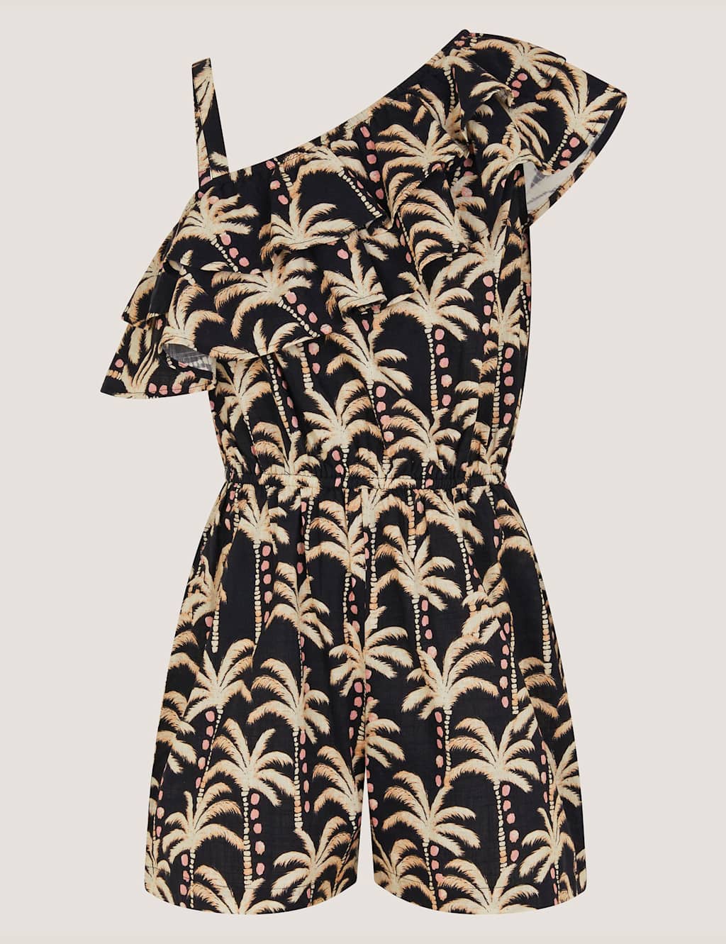 Monsoon Girls Pure Cotton Palm Print Playsuit (7-15 Yrs) - 7-8 Years - Black Mix - Available at M&S