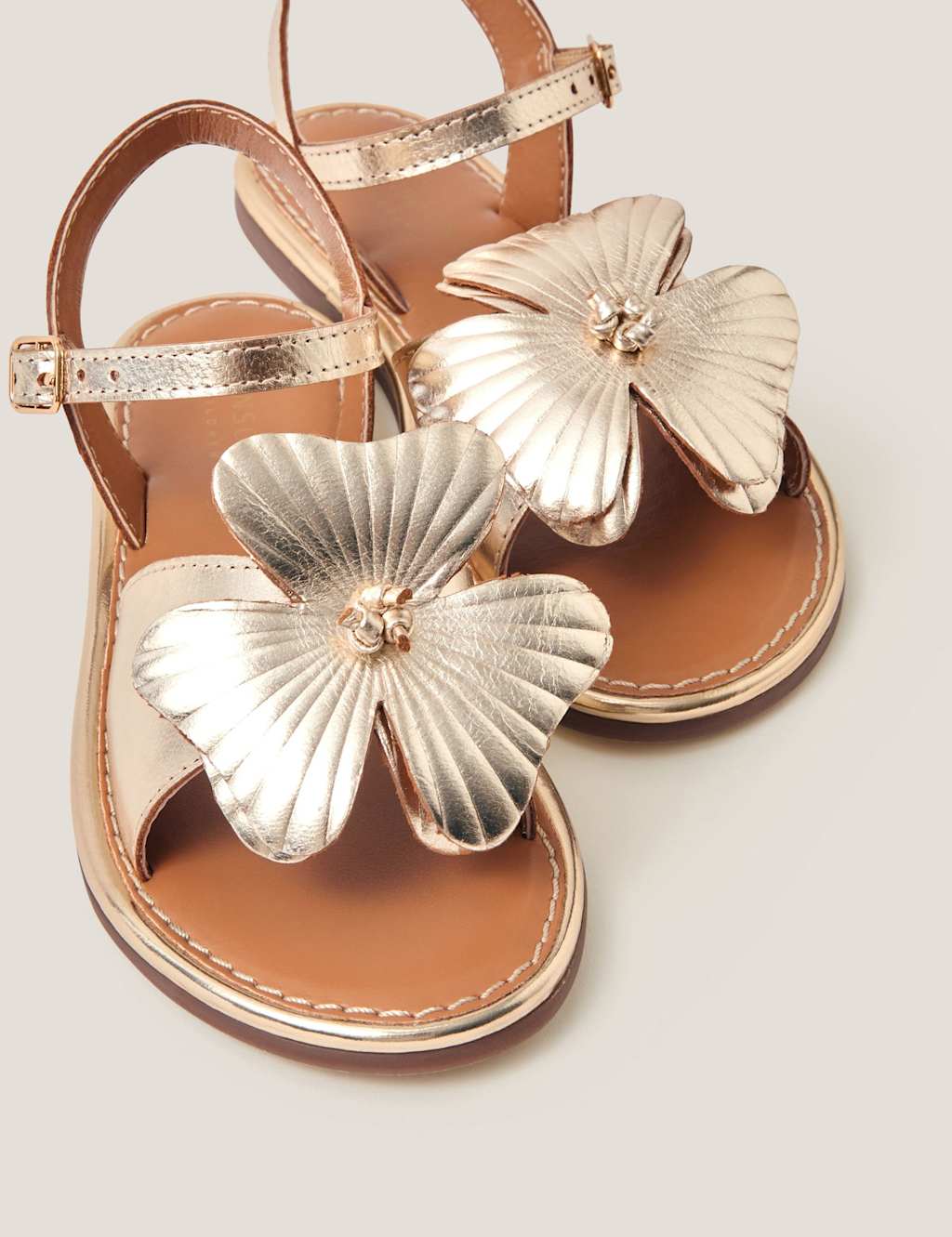Monsoon Girls Leather Flower Sandals (8 Small-4 Large) - 13 - Gold - Available at M&S