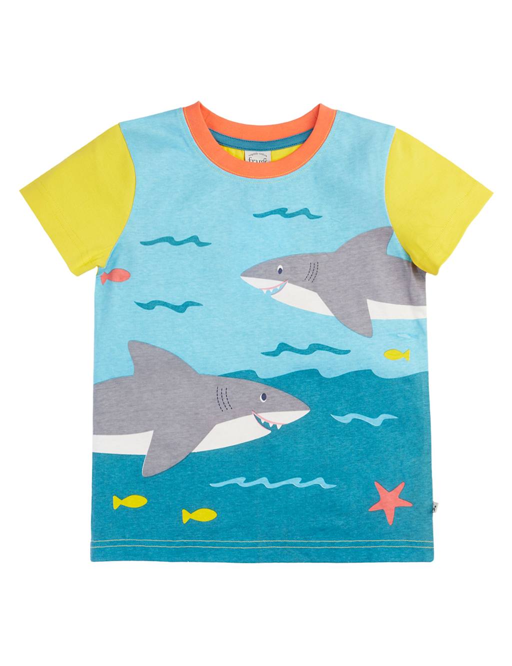 Frugi Boys Pure Cotton Shark Print T-Shirt (3 Mths-8 Yrs) - 4-5 Years - Blue - Available at M&S