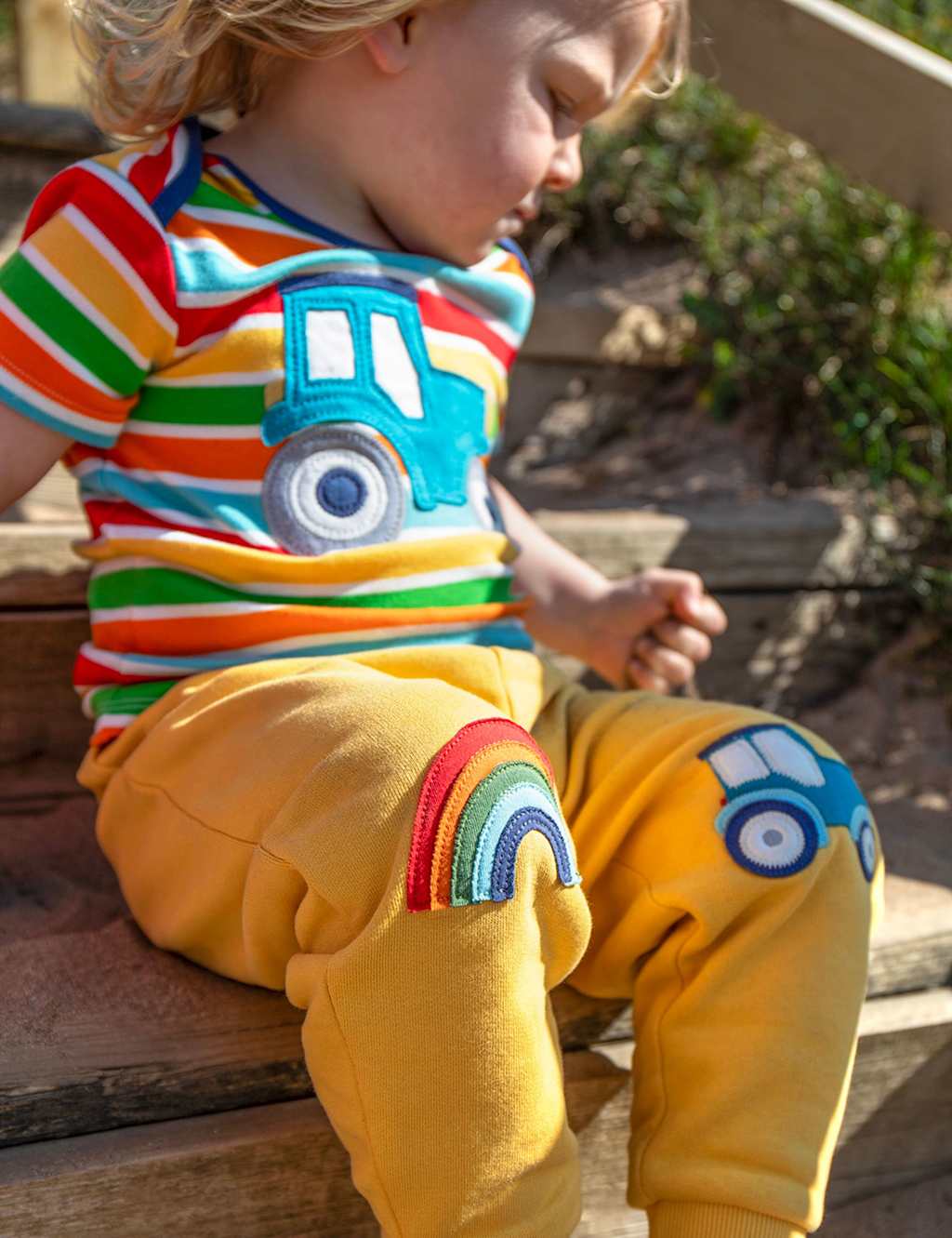 Frugi Kids Pure Cotton Embroidered Joggers (3 Mths-8 Yrs) - 7-8 Years - Yellow - Available at M&S