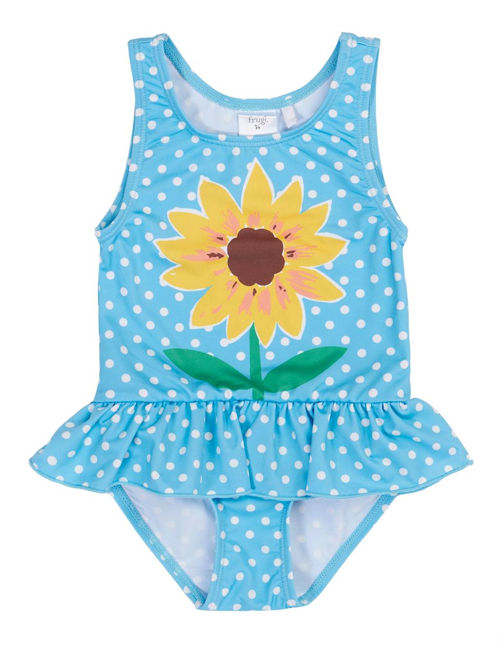 Frugi Girls Polka Dot Flower Frill Swimsuit (0-4 Yrs) - 2-3 Years - Blue - Available at M&S