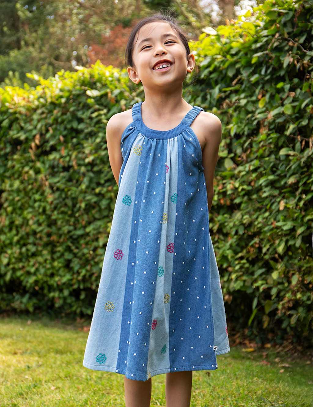 Frugi Girls Denim Embroidered Dress (2-10 Yrs) - 2-3 Years - Blue - Available at M&S
