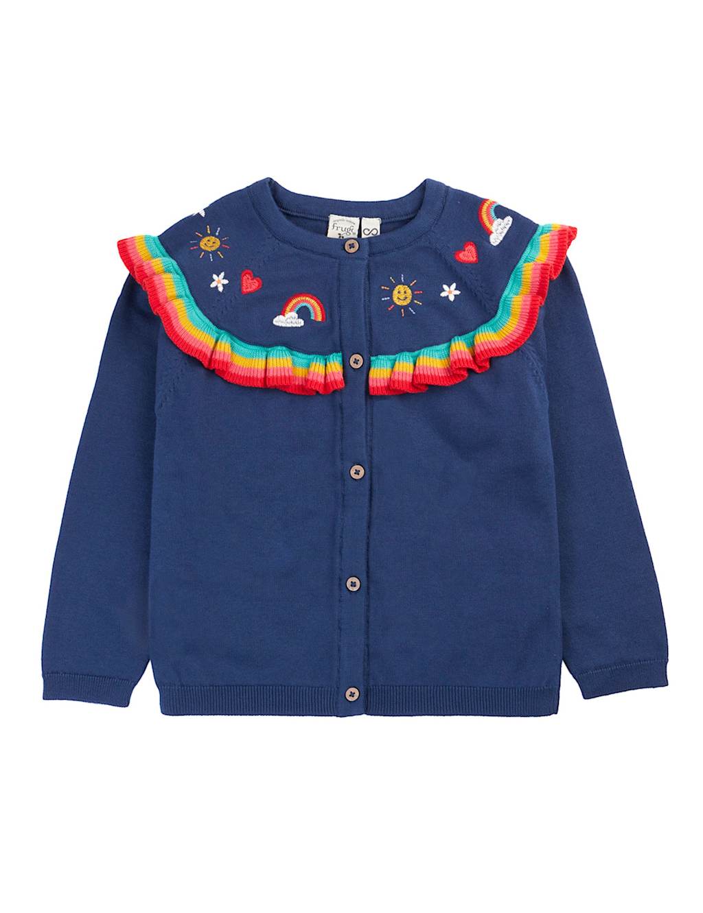 Frugi Girls Pure Cotton Rainbow Ruffle Cardigan (1-12 Yrs) - 6-7 Years - Navy - Available at M&S