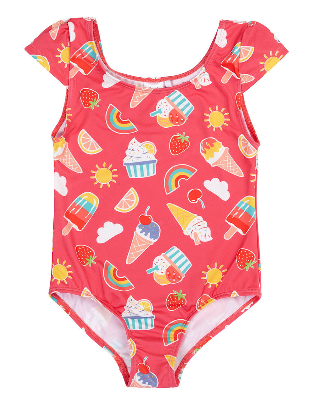 Frugi Girls Ice Cream Print Swimsuit (2-10 Yrs) - 5-6 Years - Pink - Available at M&S