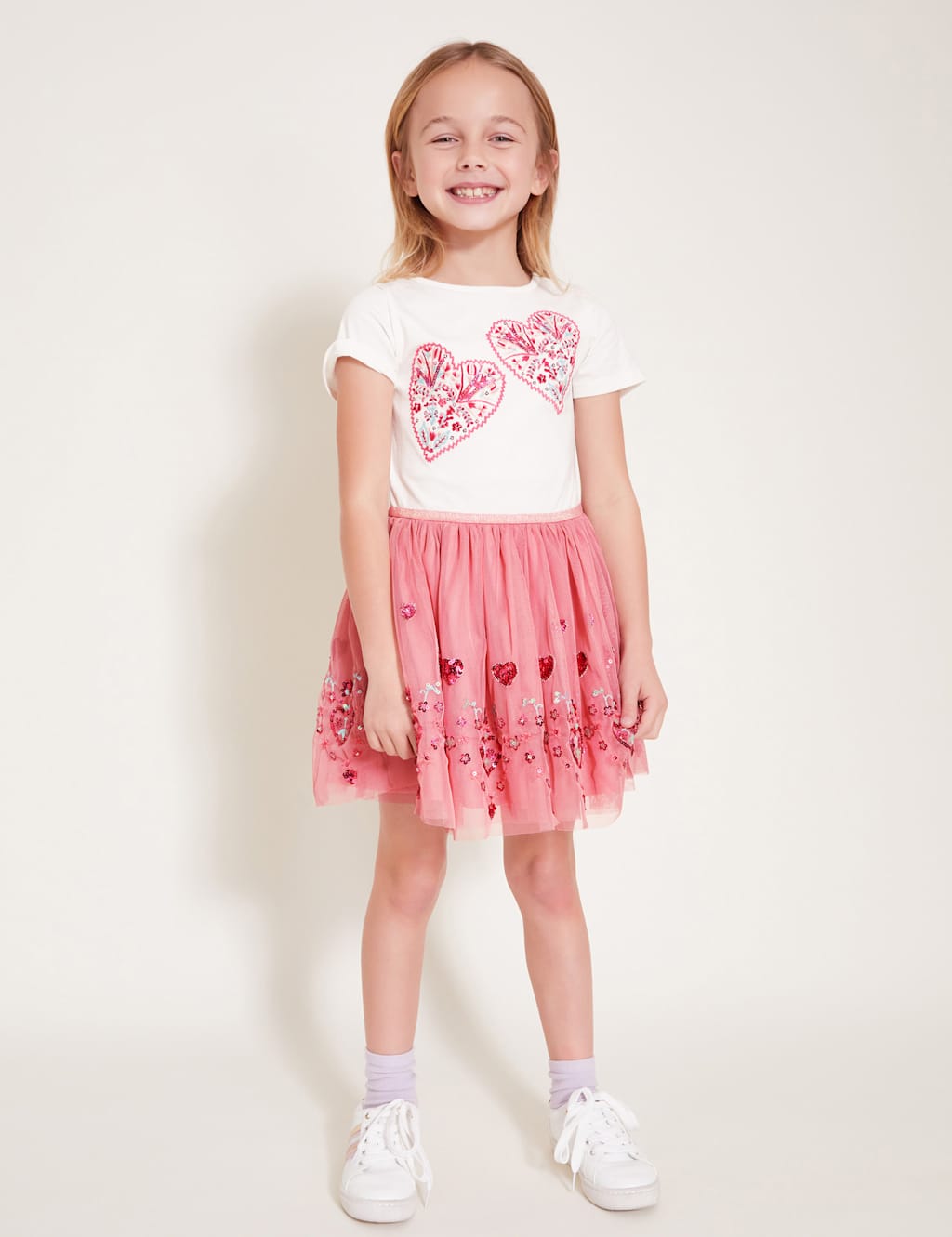 Tulle Embroidered Heart Dress (3-13 Yrs)