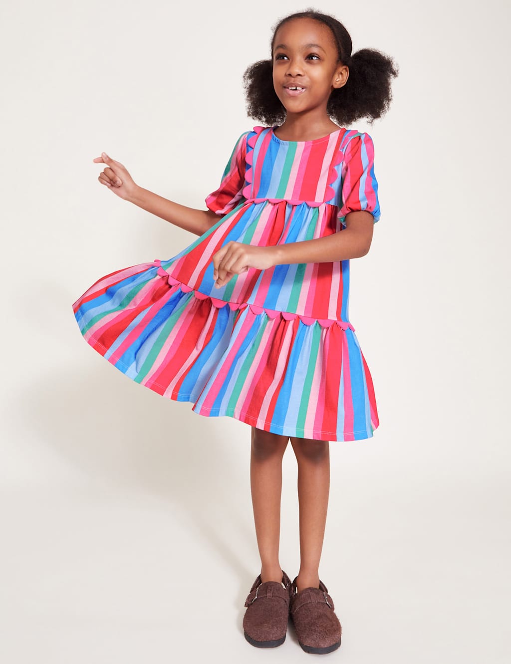 Jersey Striped Scallop Trim Dress (3-13 Yrs)