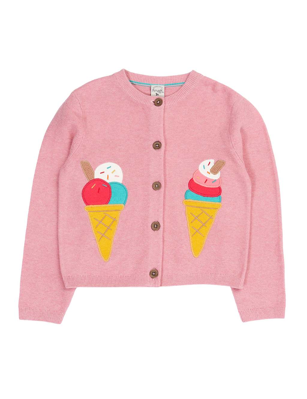 Frugi Girls Pure Cotton Knitted Ice Cream Cardigan (1-10 Years) - 3-4 Years - Pink - Available at M&S