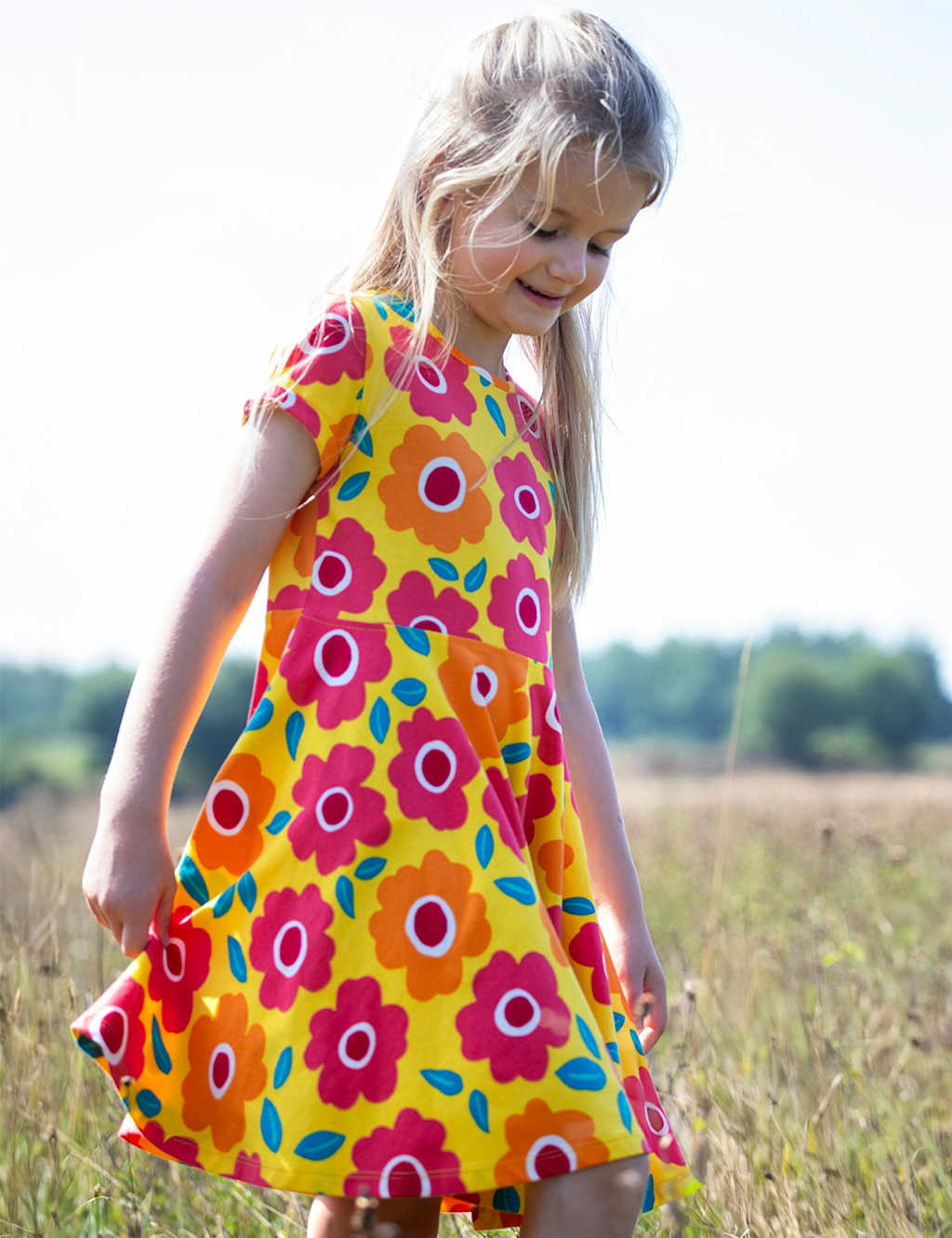 Frugi Girls Cotton Rich Floral Dress (1-10 Yrs) - 3-4 Years - Yellow - Available at M&S