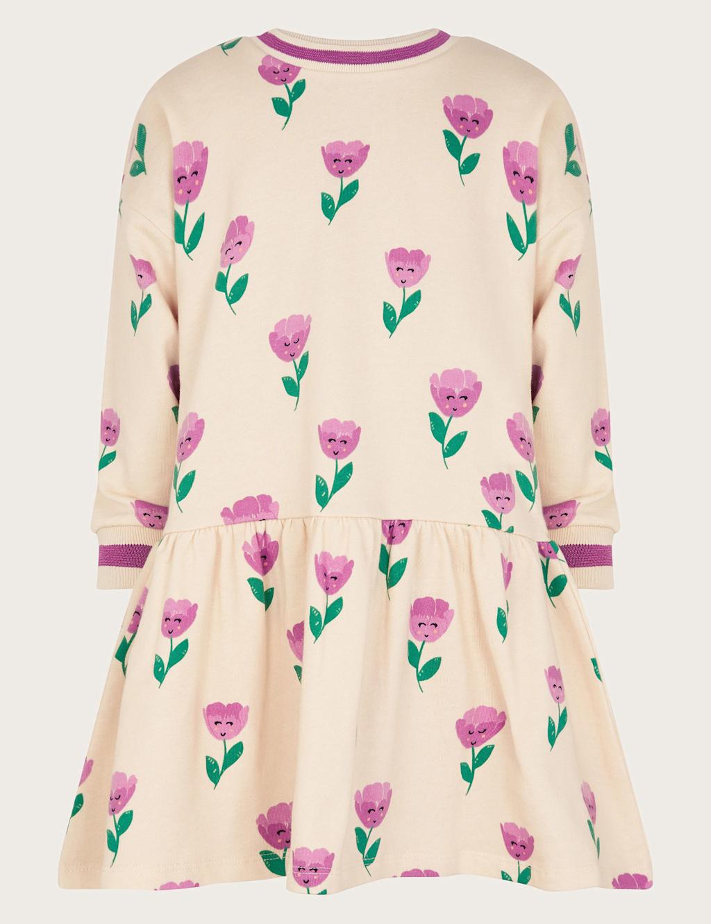 Pure Cotton Flower Print Sweatshirt Dress (3-13 Yrs)