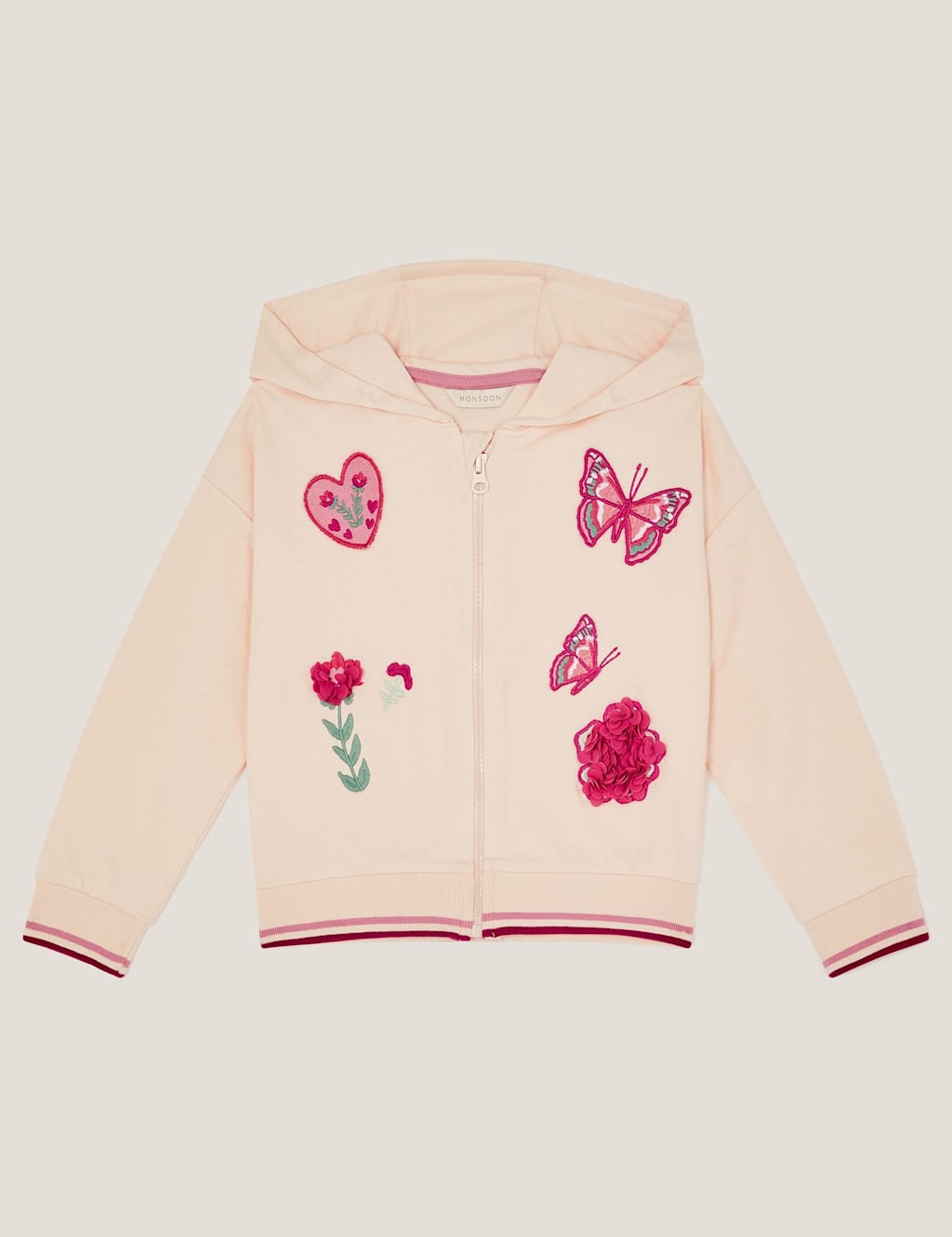 Pure Cotton Butterfly Applique Zip Hoodie (3-13 Yrs)