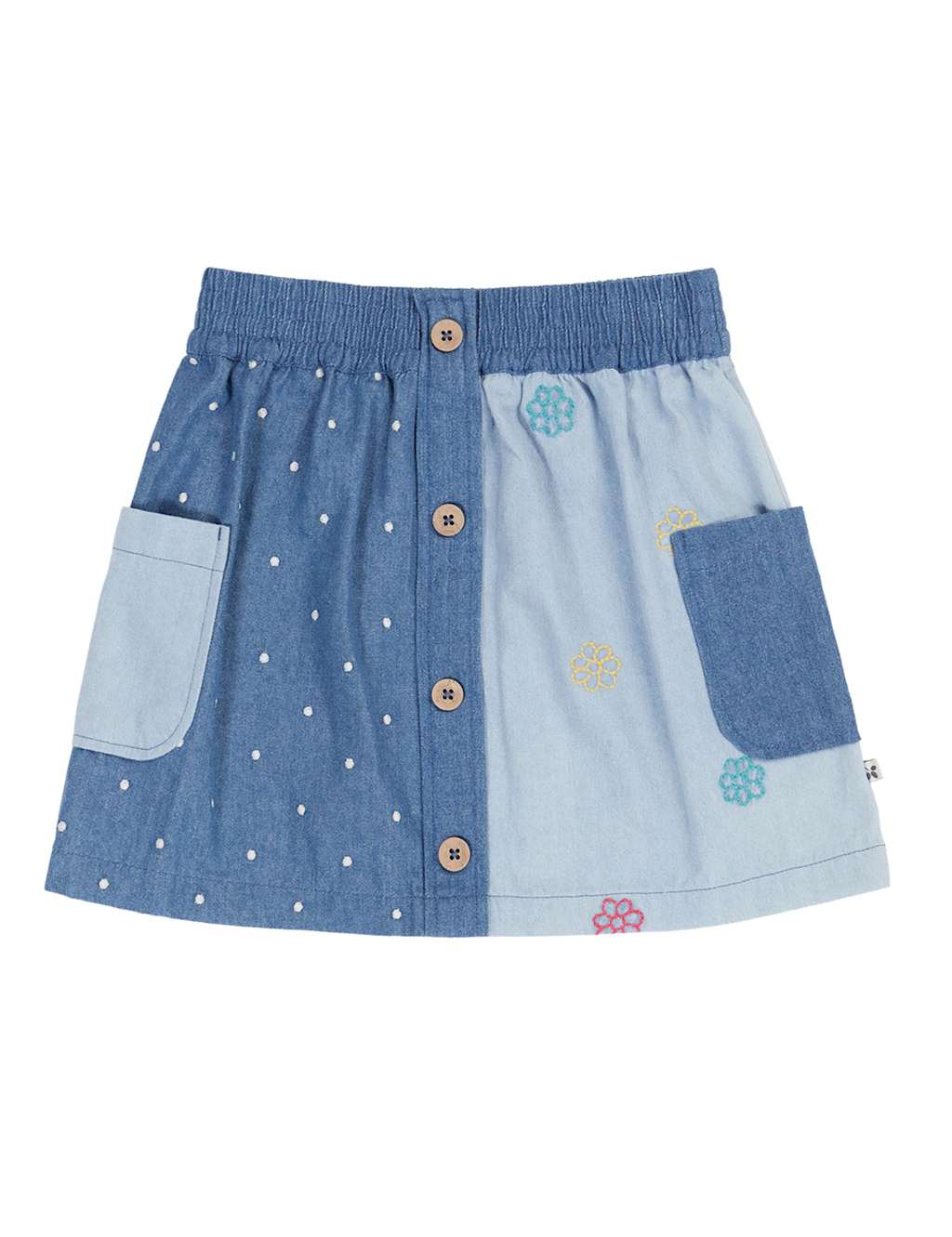 Frugi Girls Denim Embroidered Skirt (2-12 Yrs) - 5-6 Years - Blue - Available at M&S