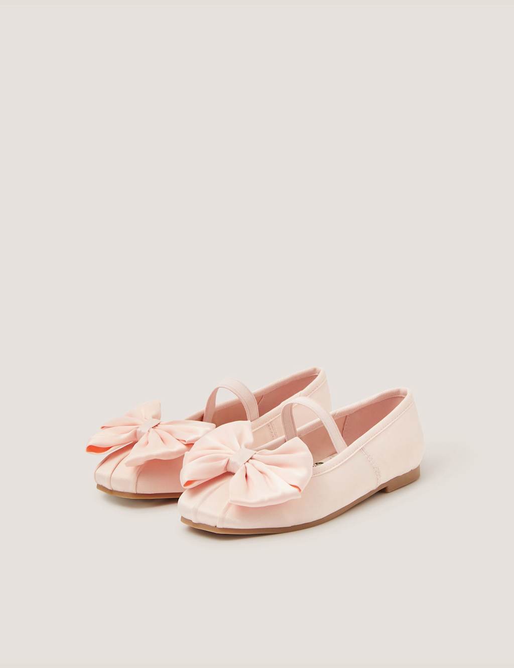 Monsoon Girls Satin Bow Ballet Pumps (8 Small-4 Large) - 2 - Pink - Available at M&S