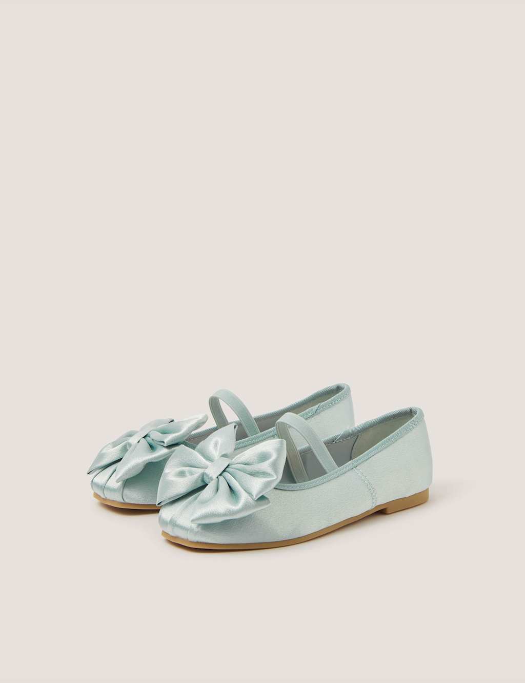 Monsoon Girls Satin Bow Ballet Pumps (8 Small-4 Large) - 11 - Light Green - Available at M&S