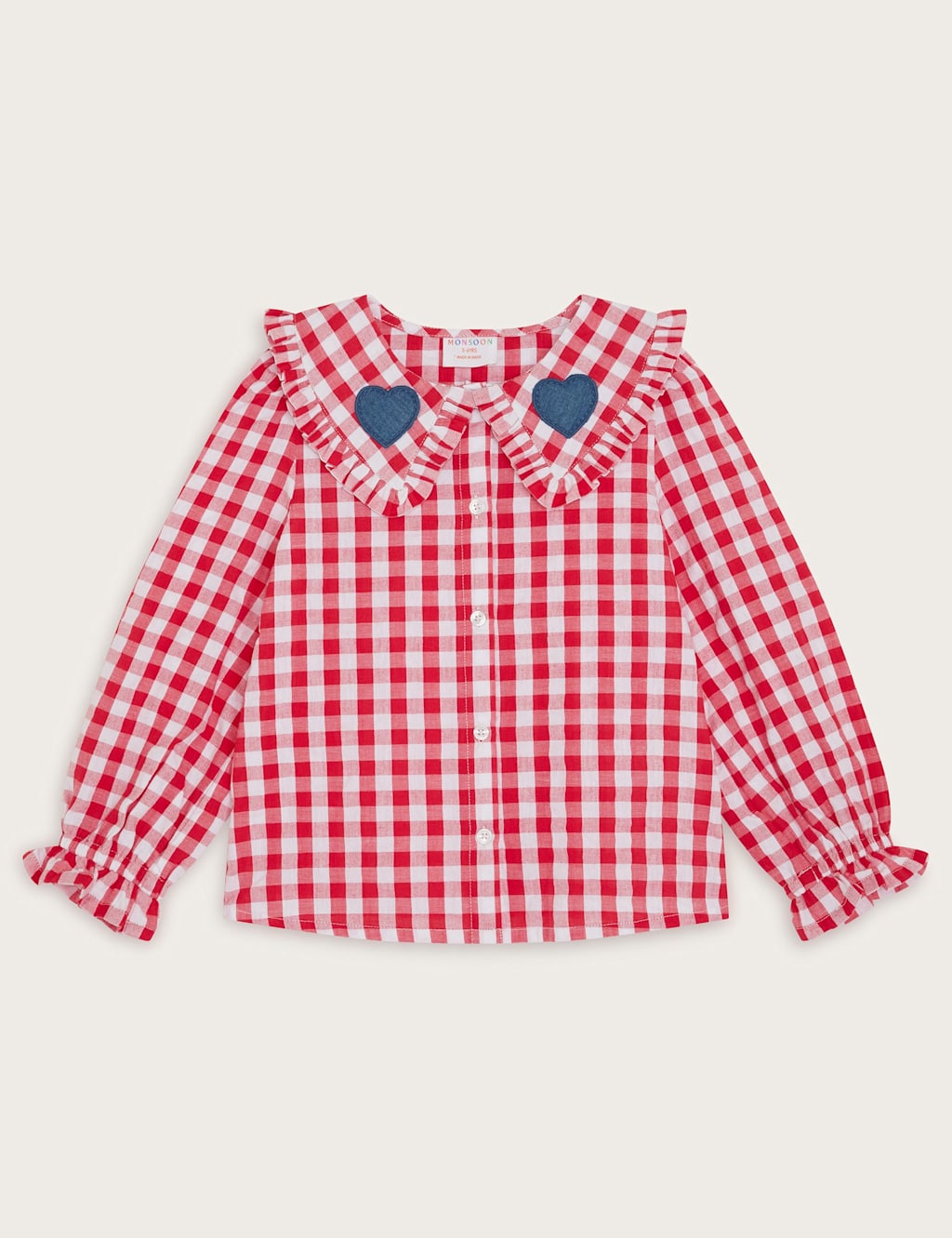 Pure Cotton Gingham Heart Collar Shirt (3-13 Yrs)