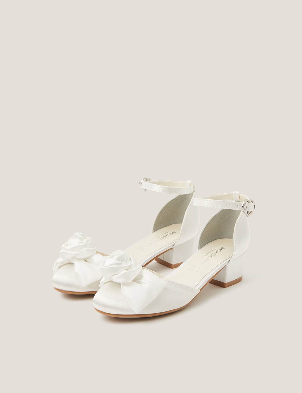Monsoon Girls Communion Satin Rosette Heels (7 Small-4 Large) - 12 - Ivory - Available at M&S