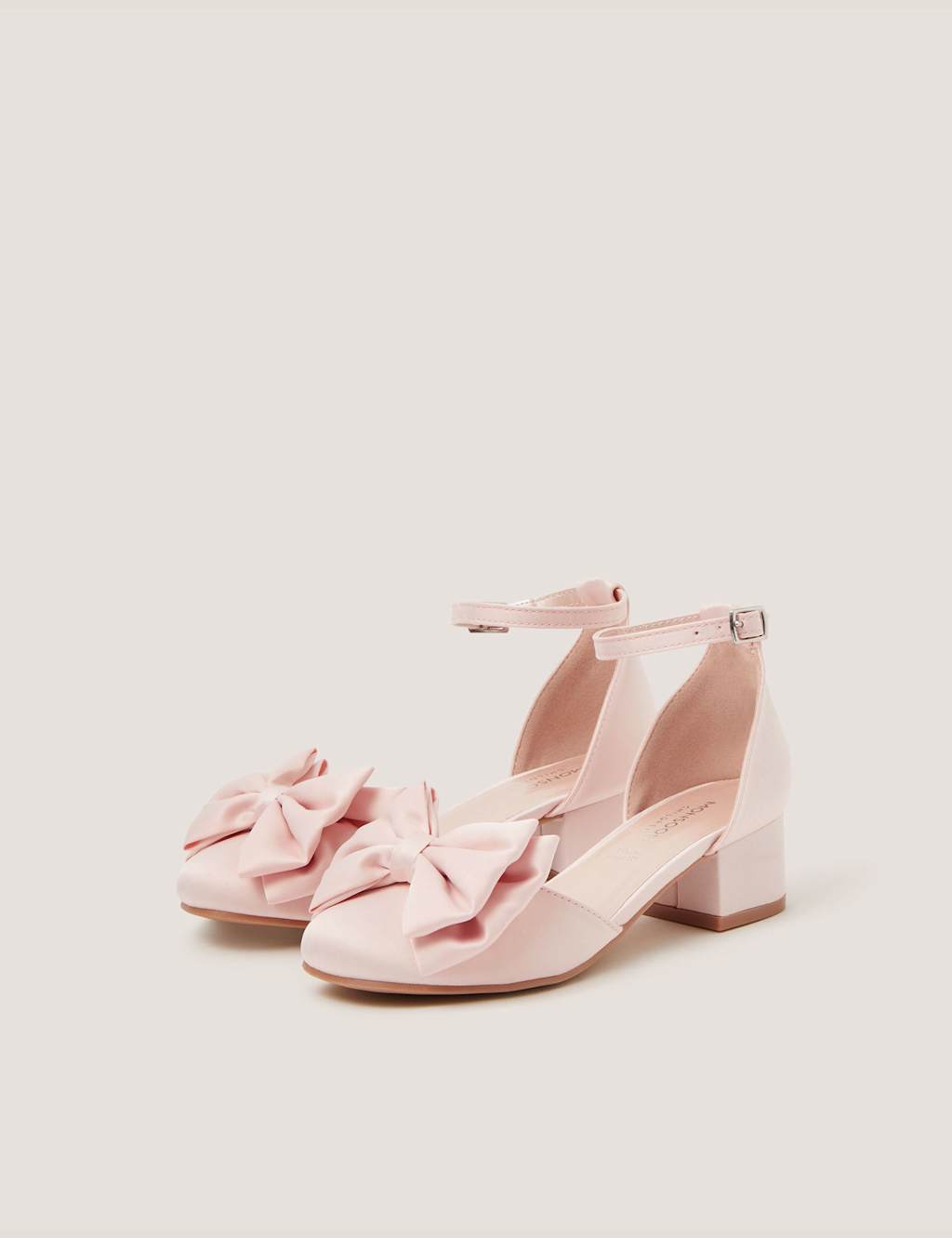 Monsoon Girls Satin Bow Heels (7 Small-4 Large) - 3 - Pink - Available at M&S