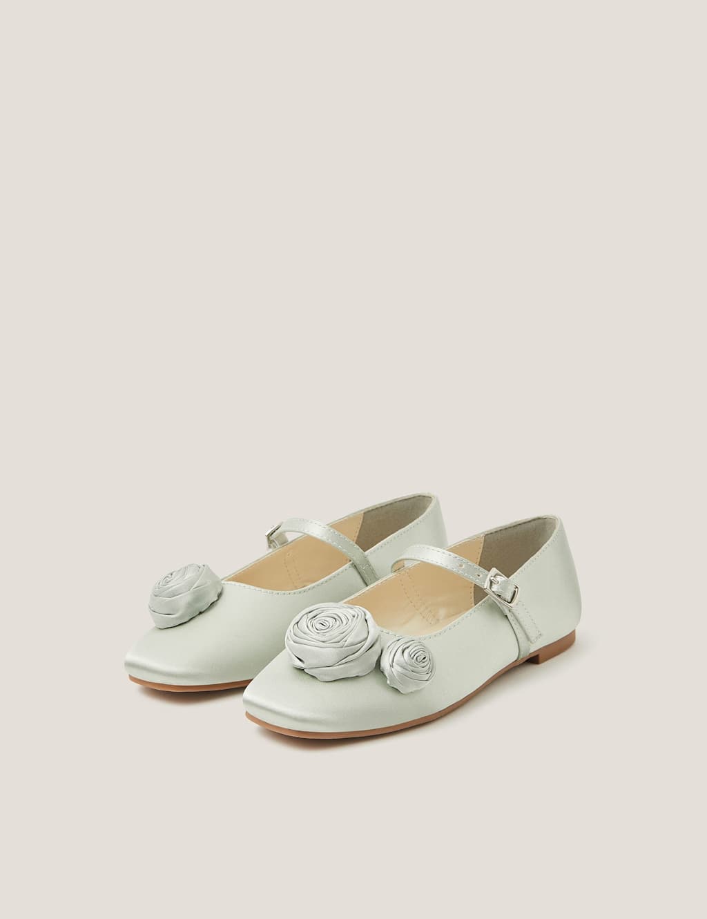 Monsoon Girls Rosette Satin Ballerina Shoes (7 Small-4 Large) - 4 - Light Green - Available at M&S